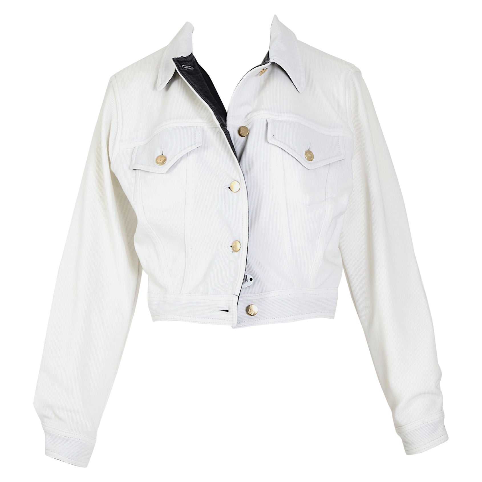 Jean Paul Gaultier junior vintage S/S 1988 white ribbed documented jacket  For Sale
