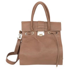 JIMMY CHOO Bag Tan Leather Large ROSABEL Satchel Tote Shoulder Strap Gold HW