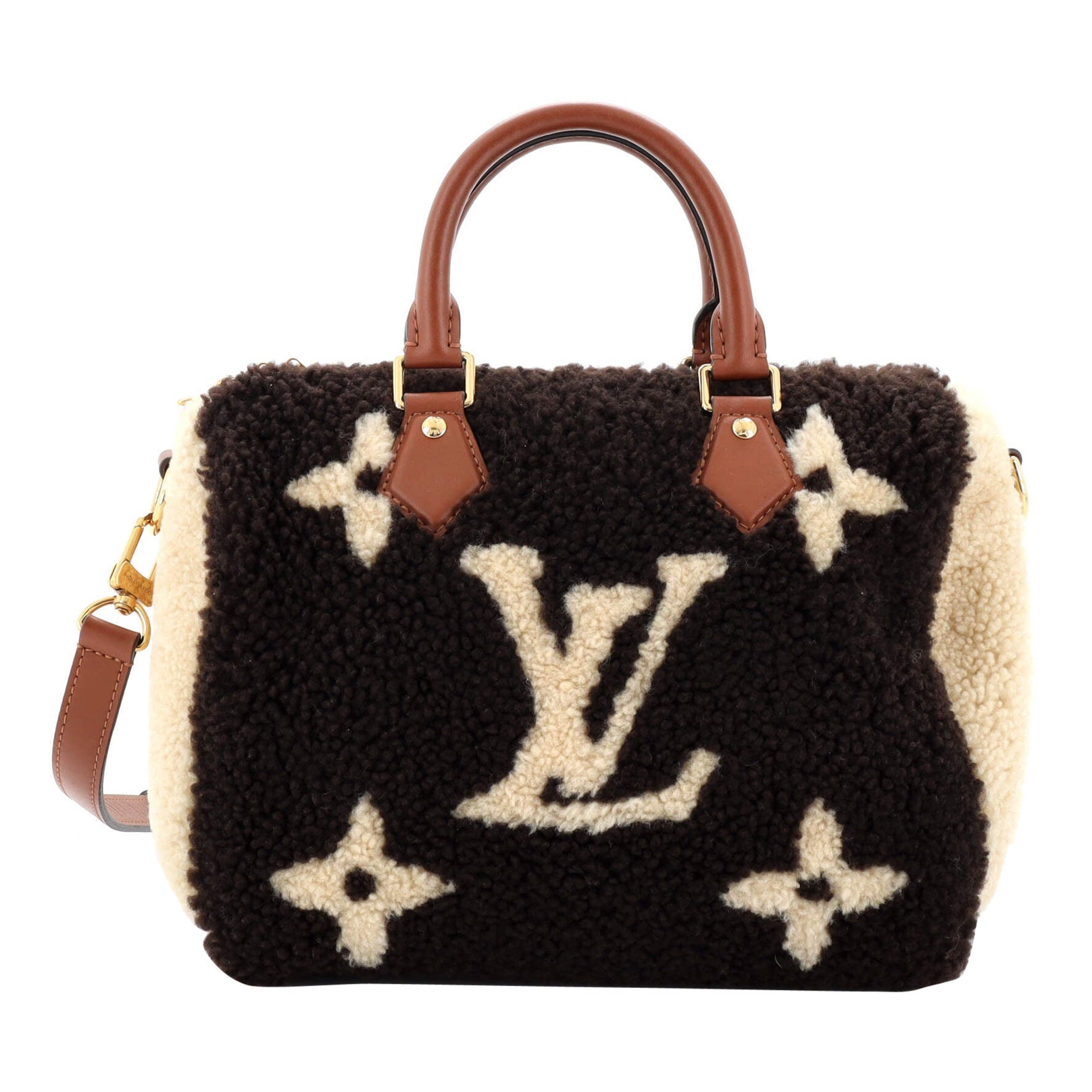 Louis Vuitton Speedy Bandouliere Tasche mit Monogramm aus riesigem Teddy-Fleece 25
