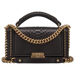 Chanel Black Python Medium Boy Bag with Handle