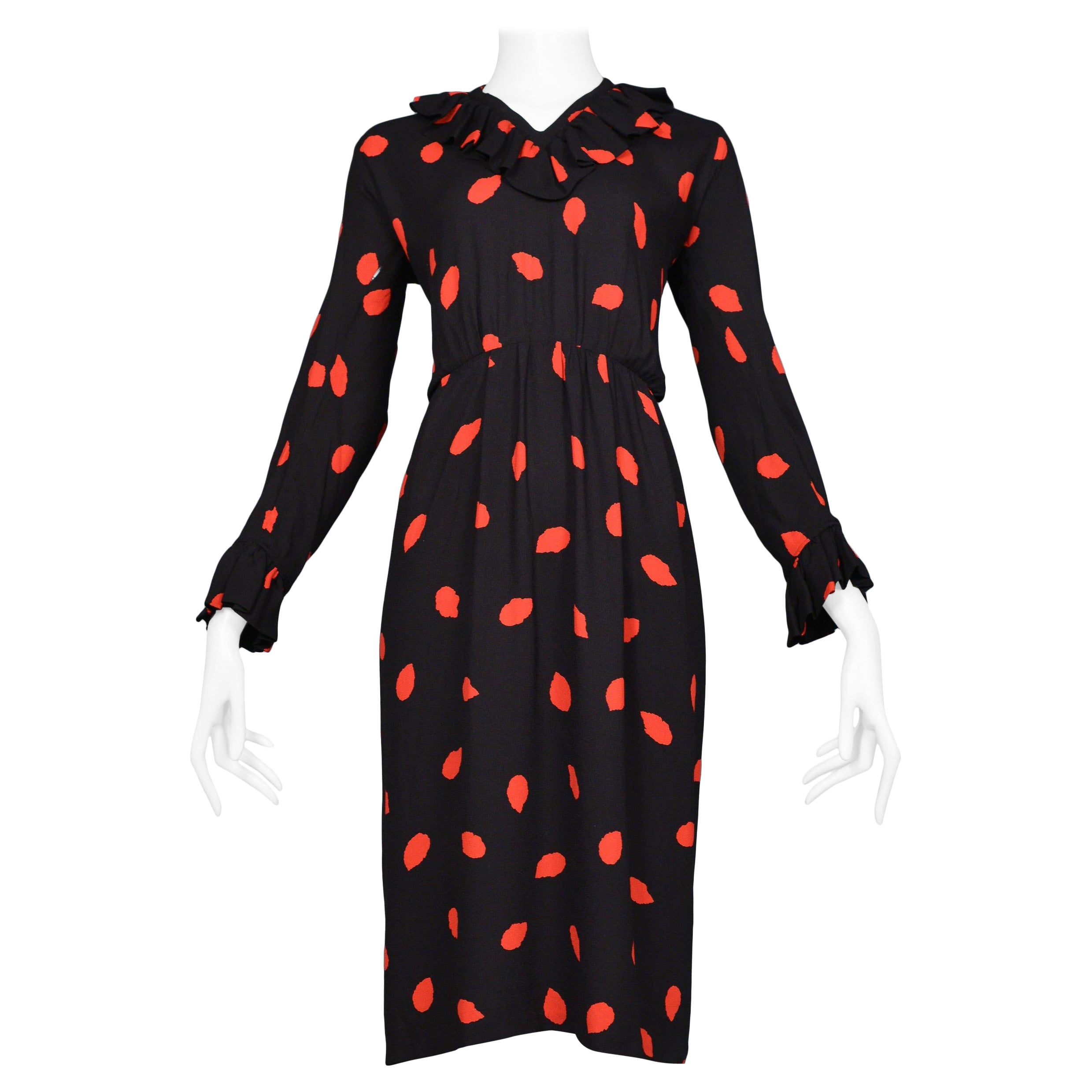 Yves Saint Laurent YSL Black & Red Print Silk Day Dress For Sale