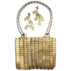 Iconic 1960's Paco Rabanne Space Age Gold Chain Mail Handbag & Earrings