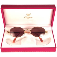 Retro Cartier Filao 47MM Oval Gold Plated Brown Lens France 1990 Sunglasses