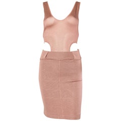 1990 ALAIA Blush Pink Rayon Jersey Bodycon Cocktail Dress With Cut Out Racer Ba