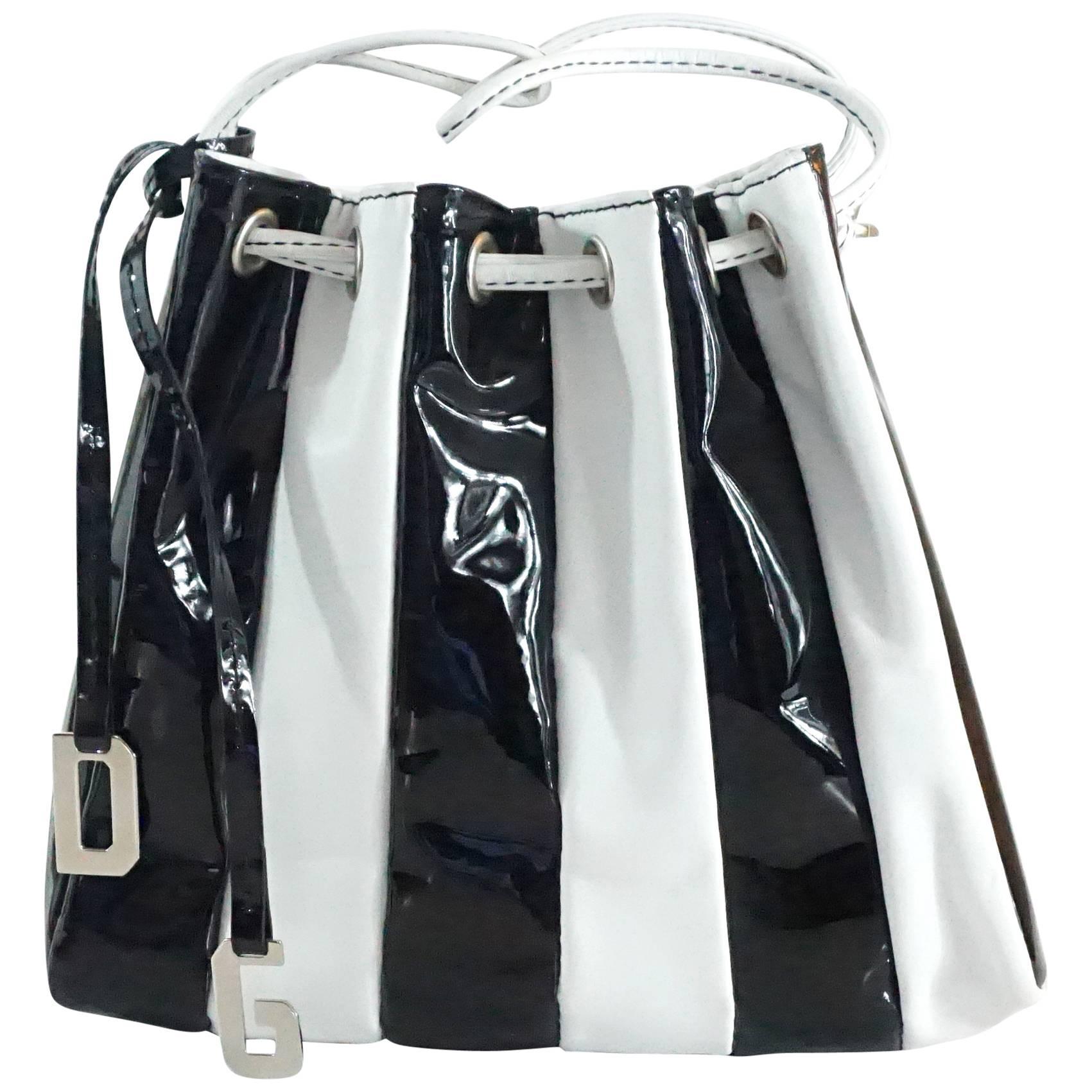 Dolce & Gabbana Black Patent & White Leather Drawstring Bag 