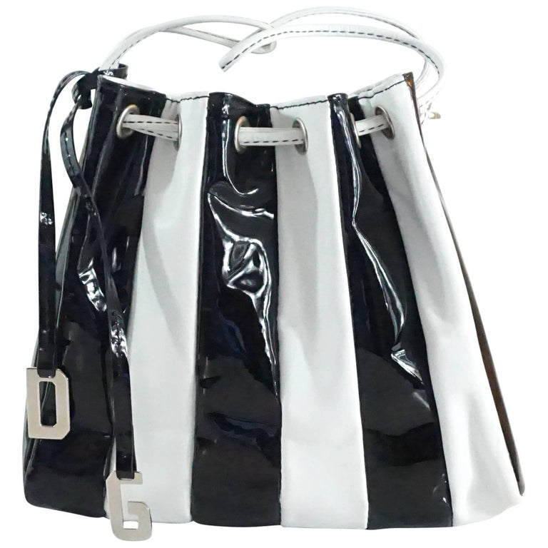 Vintage Chanel Black Satin and Leather Drawstring Bucket Bag For Sale at  1stDibs