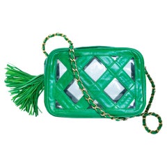 Chanel Transparent Clear Tassel Rare Vintage 90s Green Camera Shoulder Bag