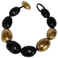 Monies Ebony Wood and Gold Foil Bead Necklace 9