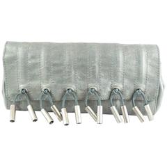 Donna Karan Collection Grey Pearl Leather Clutch with Ties - SHW