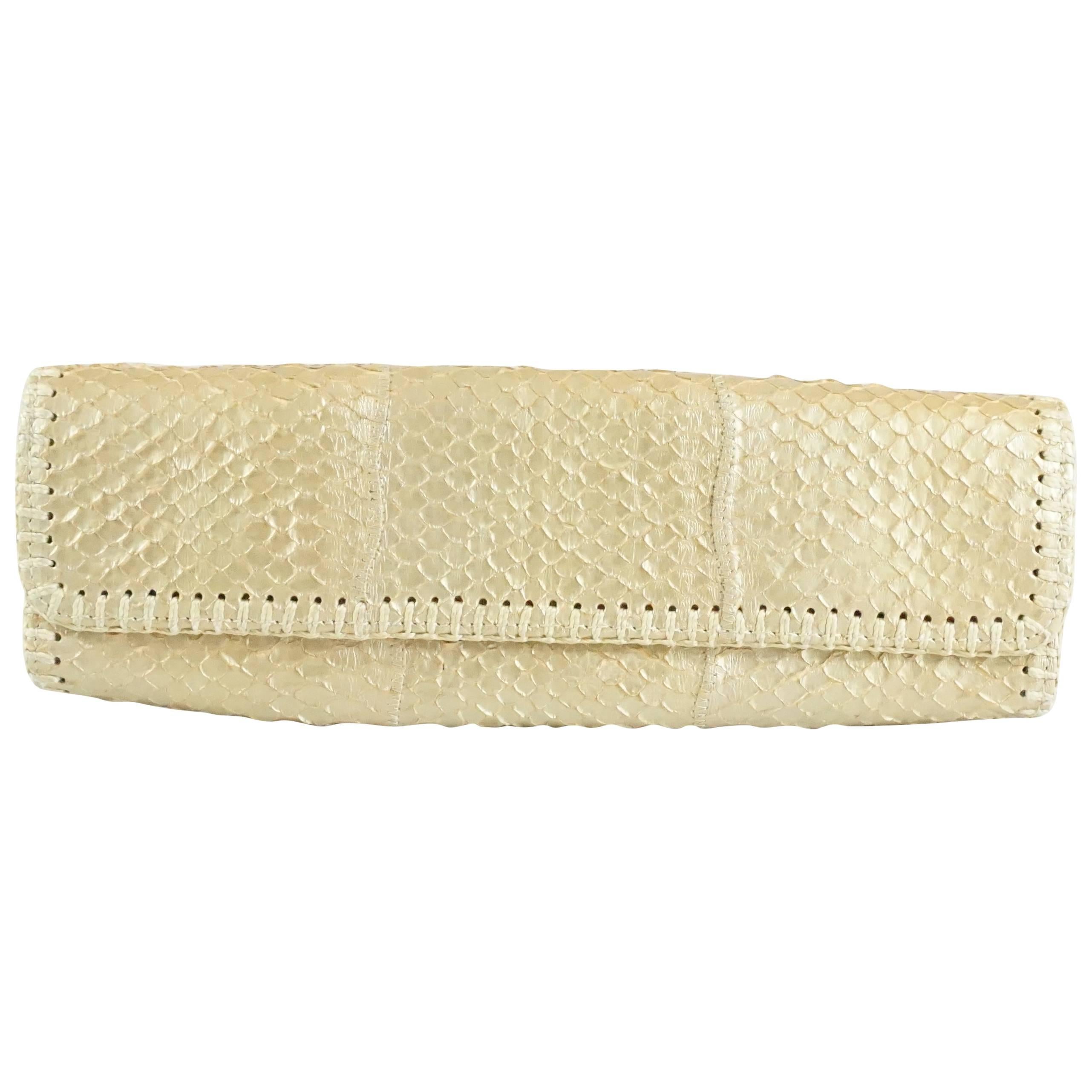 Carlos Falchi Gold Snake Clutch with Strap and Woven Detail
