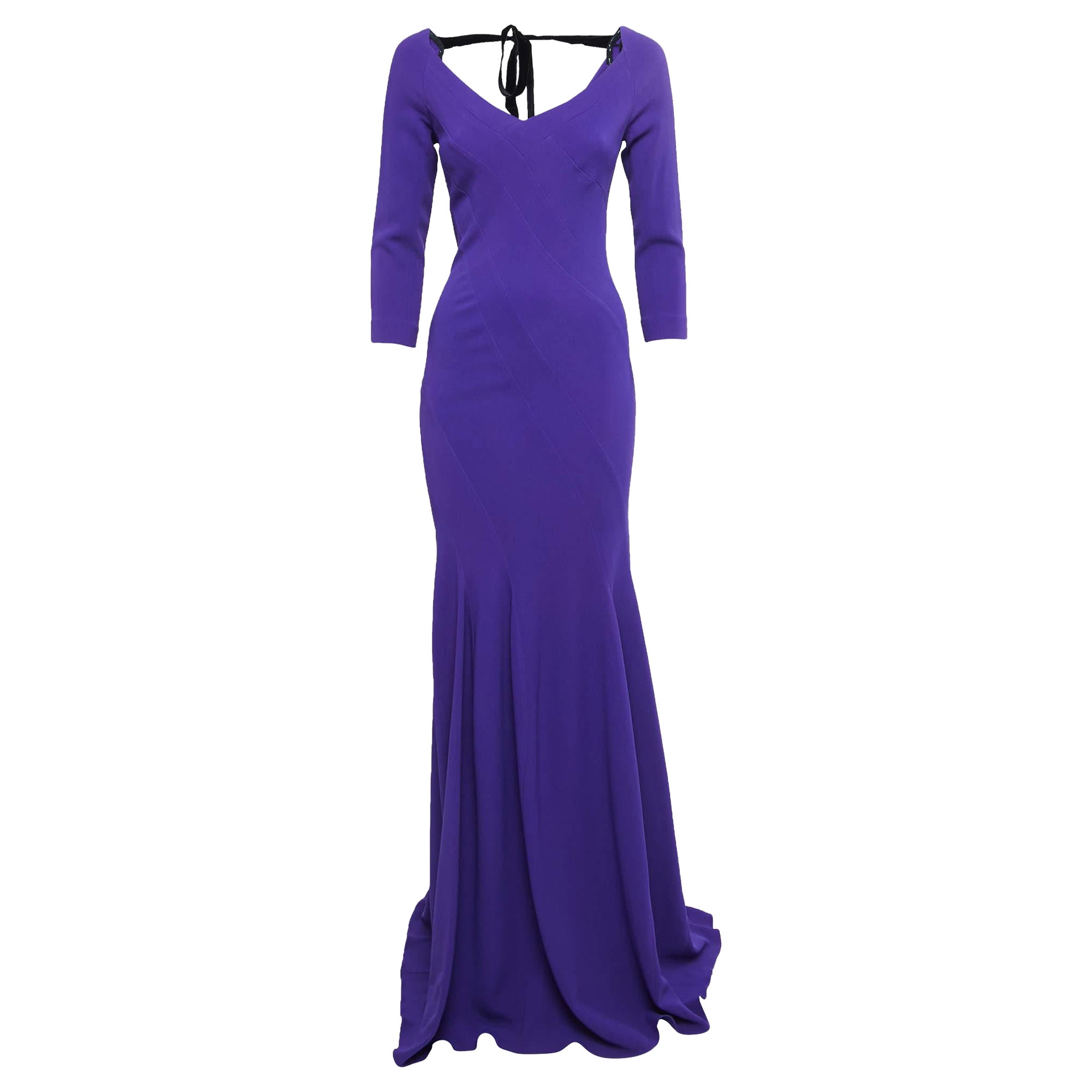 Roland Mouret Royal Purple Crepe Flared Templeton Gown M For Sale