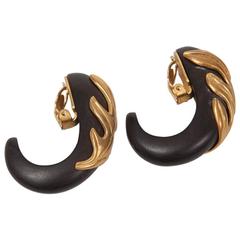 Isabel Canovas Bronze & Wood Leaf Clip-On Earrings