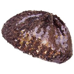 Vintage Disco Glam 1970's Coppery Brown Sequin Beret
