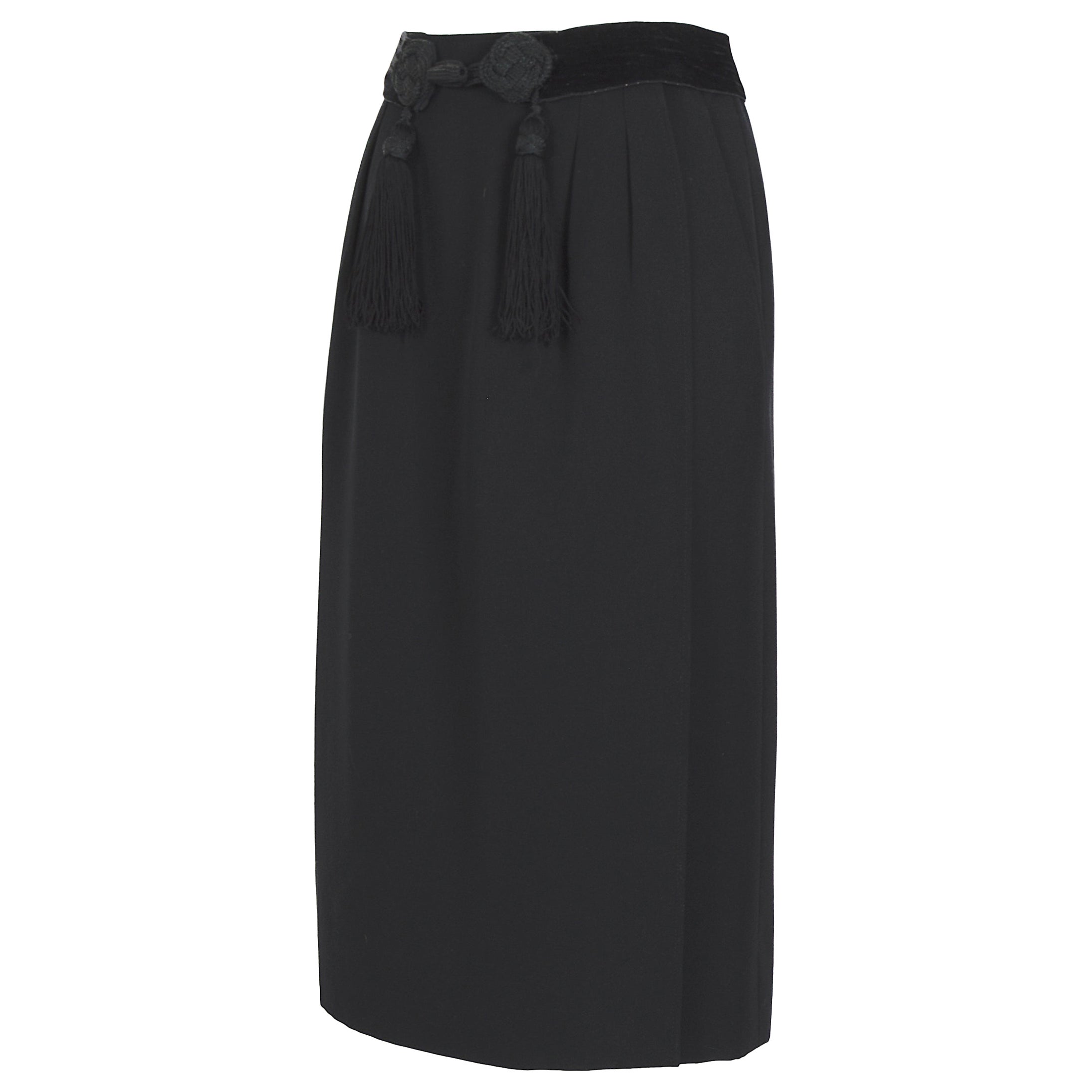 Yves Saint Laurent"rive gauche" vintage 1970s black gabardine wrap skirt For Sale