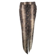 John Galliano Snake Skin Print Jean Style Maxi Skirt High Slit Front 6