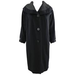 Retro 1950's Norman Hartnell Black Wool Coat