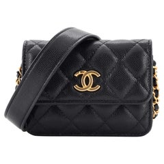 Chanel Twist Your Buttons Flap Coin Purse with Chain Quilted Shiny Caviar