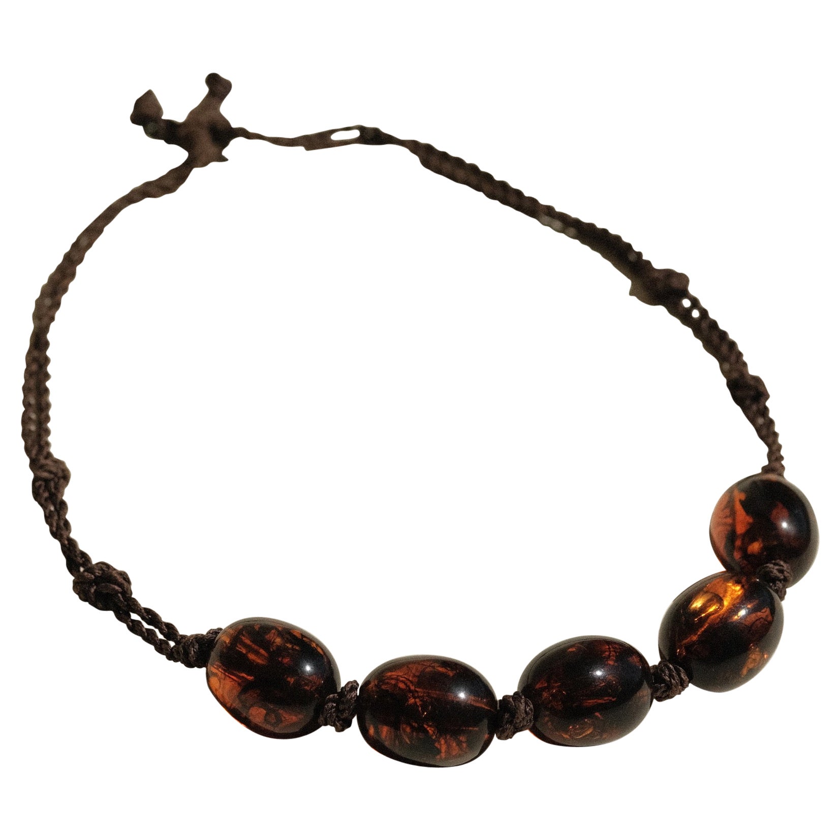 James Galanos Amber Resin Necklace Roger Scemama Knotted Rope 1960's 1970's  For Sale