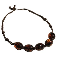 James Galanos Amber Resin Necklace Roger Scemama Knotted Rope 1960's 1970's 