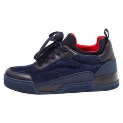 Christian Louboutin Aurelien Turnschuhe aus blauem/Schwarzem Leder und Wildleder Größe 39,5