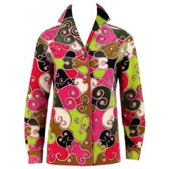 EMILIO PUCCI 1970s Multicolor Scroll Signature Print Velvet Jacket 10