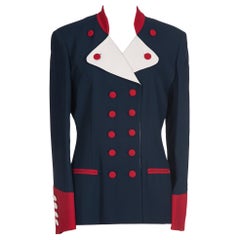 1990s Moschino Cheap & Chic Blue Red & White Military or Riding Style Blazer