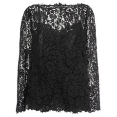 Dolce & Gabbana Black Floral Lace Long Sleeve Top XL