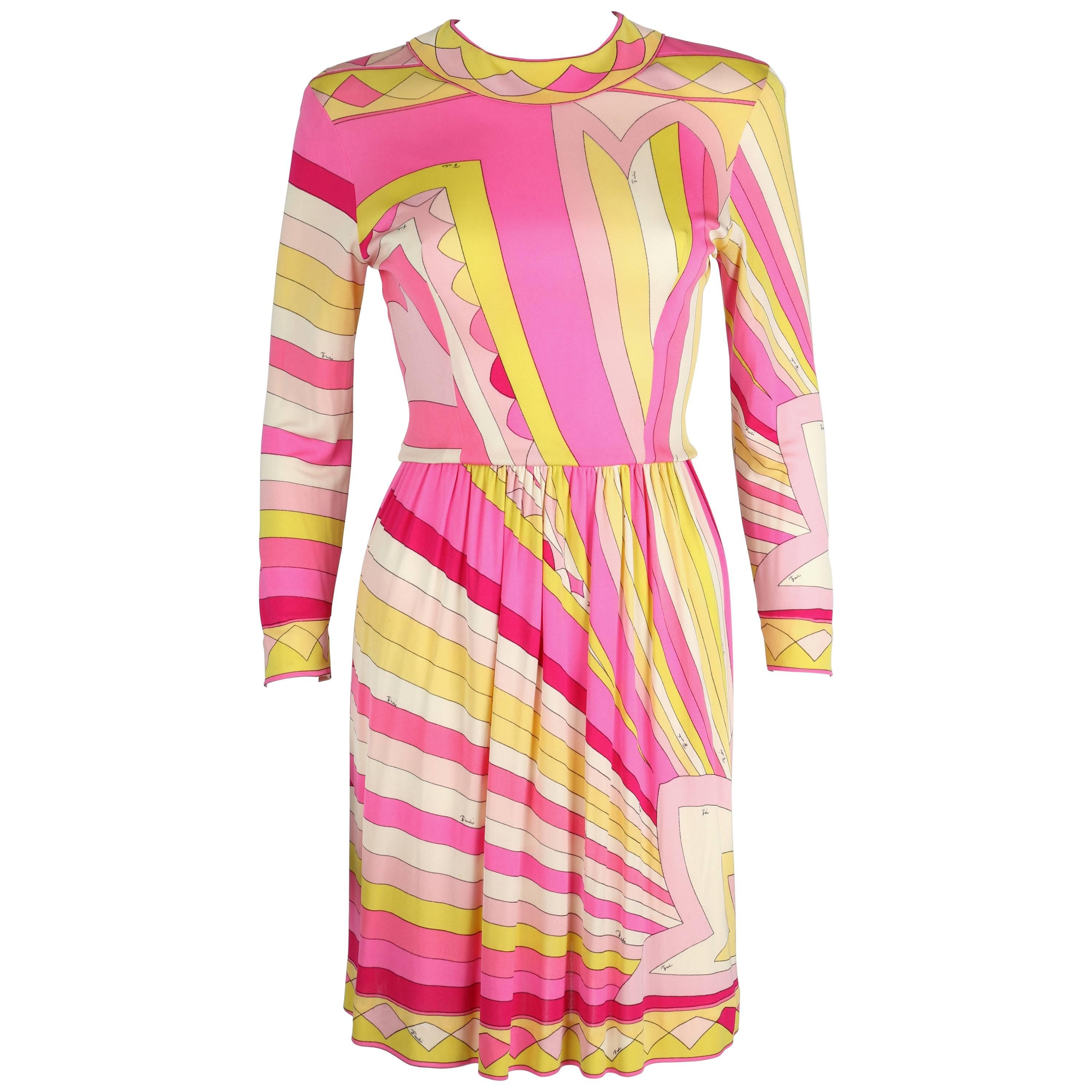 Vintage Emilio Pucci Bright Pink and Orange Robe Maxi Dress For Sale at ...