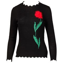 1970s Lillie Rubin Vintage Wool Knit Sweater Top with Flower 8