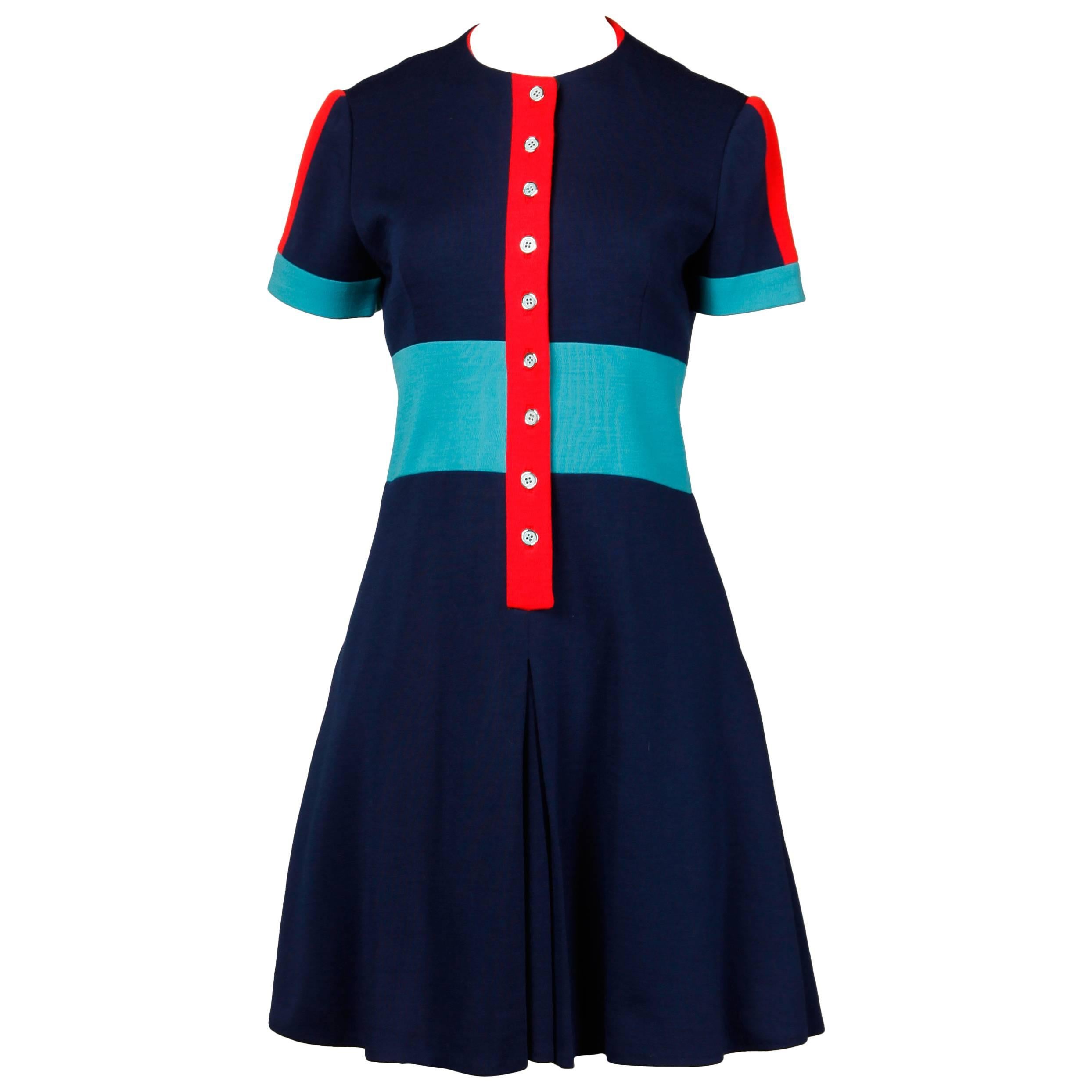 1960s Luba Rudenko Vintage 100% Wool Color Block Dress