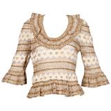 Lillie Rubin 1970s Vintage Metallic Crochet Chenille Bell Sleeve Sweater Top