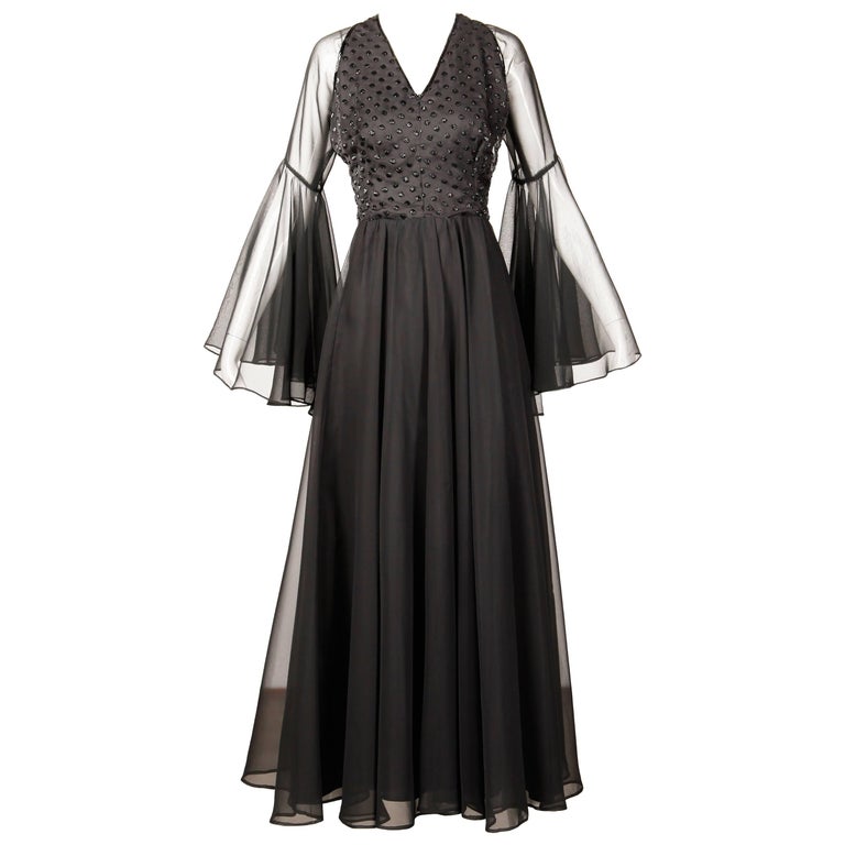 Harriette's Las Vegas 1970s Vintage Beaded Chiffon Dress with Bell Sleeves at 1stDibs | vintage vegas dresses, evening gowns las vegas, party dresses las vegas Harriette's Las Vegas 1970s Vintage Beaded Chiffon Dress with Bell Sleeves at 1stDibs | vintage vegas dresses, evening gowns las vegas, party dresses las vegas