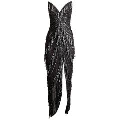 Unworn with tags Bob Mackie Vintage Strapless Beaded Fringe Evening Gown/ Dress