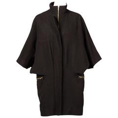 Marni Black Wool Cape Coat with Dolman Sleeves 8