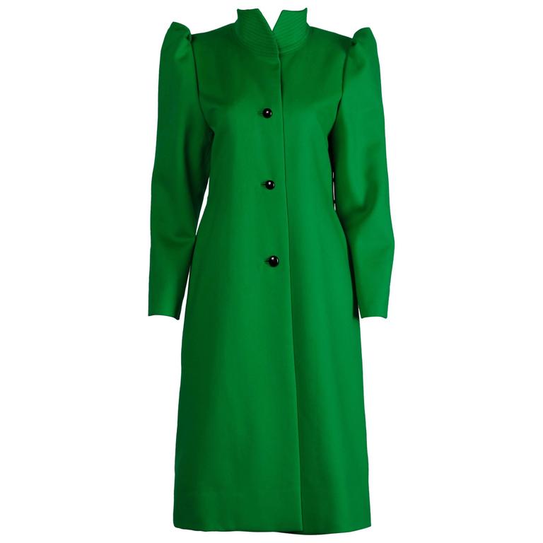 Galanos 1980s Vintage Avant Garde Kelly Green Wool Coat with Bold