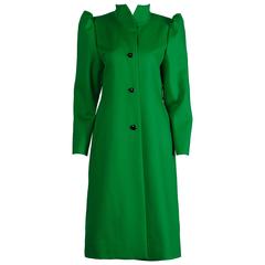 Galanos 1980s Vintage Avant Garde Kelly Green Wool Coat with Bold Shoulders
