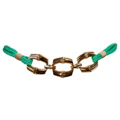 1980's SAINT LAURENT green woven cord belt with gilt bamboo buckle