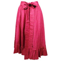 Vintage 1970's SAINT LAURENT fuchsia and gold skirt with ruffled hem and long belt