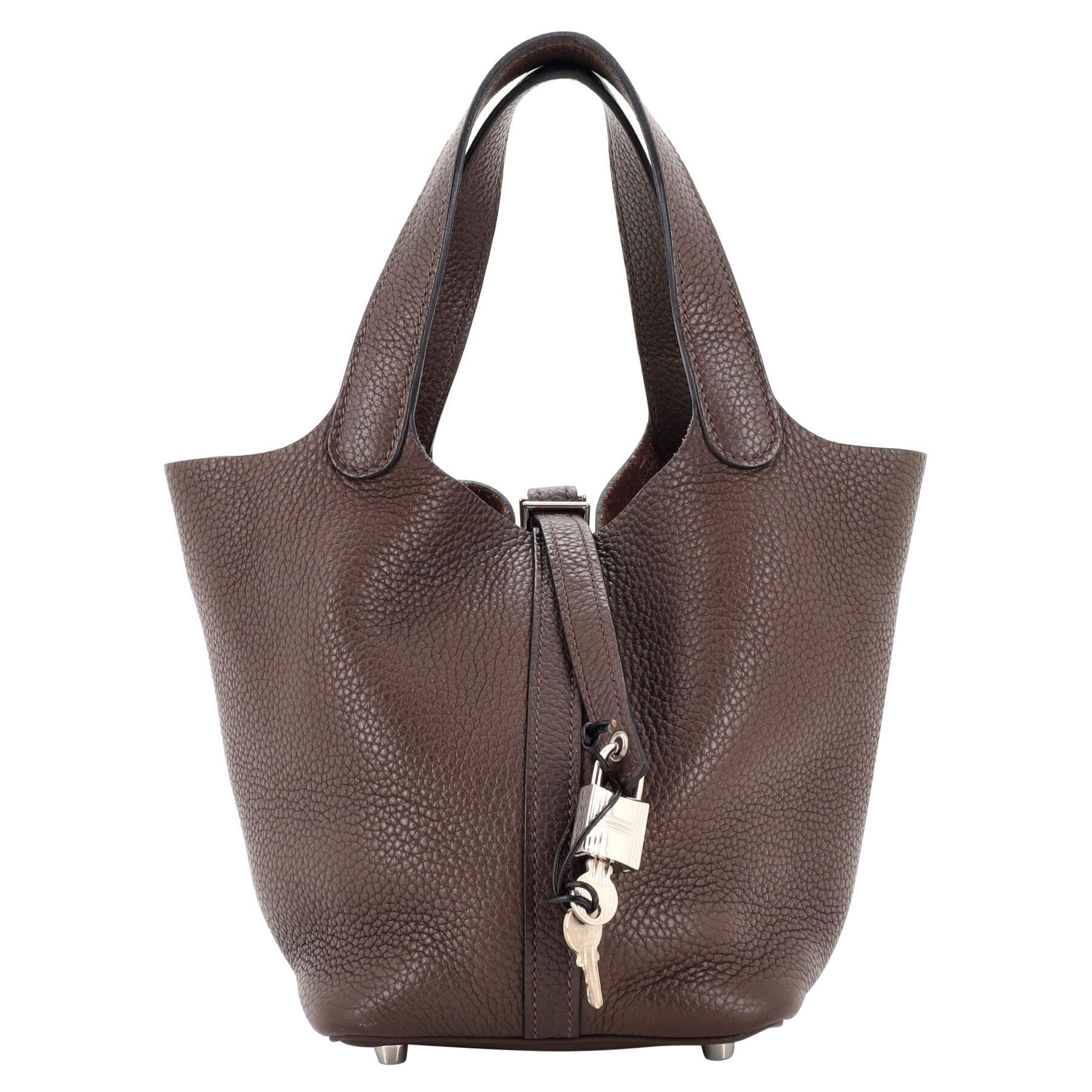 Hermes Picotin Lock bag PM Etoupe grey Clemence leather Gold