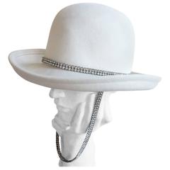 1970's YVES SAINT LAURENT Felted wool & cubic zirconia bowler hat