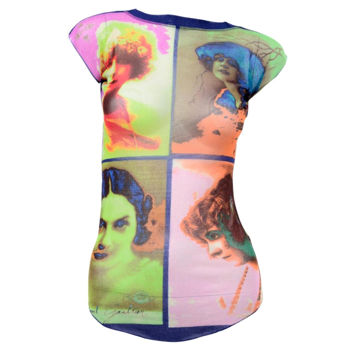 Jean Paul Gaultier Kylie Jenner Kim Mesh Portrait Saturated Faces Top Shirt Tee For Sale