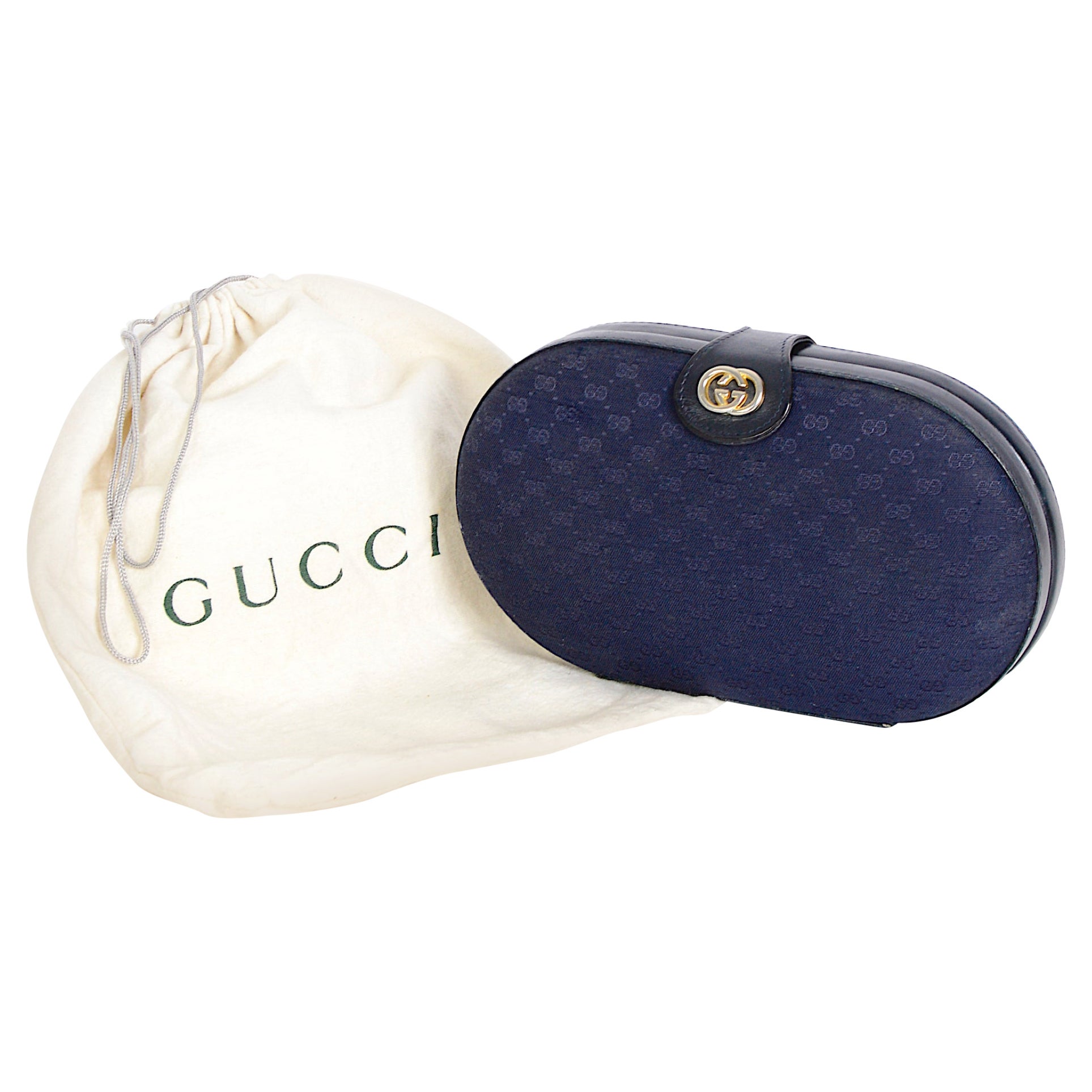 Gucci by Tom Ford vintage 1990s bleu monogram canvas leather trimmed clutch For Sale