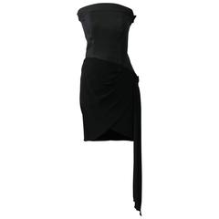 1980s SAINT LAURENT Rive Gauche Black Strapless Cocktail Dress