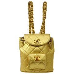 Vintage Chanel 1994-1996 Gold Lambskin Duma Small Backpack