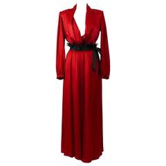 1980s YVES SAINT LAURENT Rive Gauche Red Satin Evening Dress