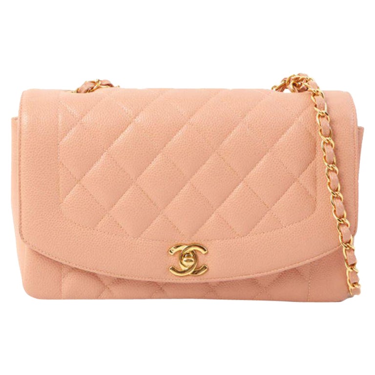Chanel Around 1995 Made Caviar Skin Diana Flap Chain Bag 25cm Baby Pink