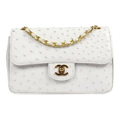 Chanel 2005-2006 Classic Double Flap Small White Ostrich Bag