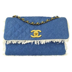 Chanel Classic Flap Maxi Chain Shoulder Bag in Indigo Denim
