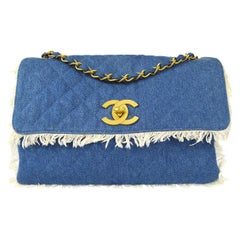 Chanel Classic Flap Maxi Kette Umhängetasche in Indigo Denim