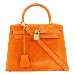 Hermes Kelly 25 Dobris/Debris 039194CM-93 Suede Orange H Women's Handbag